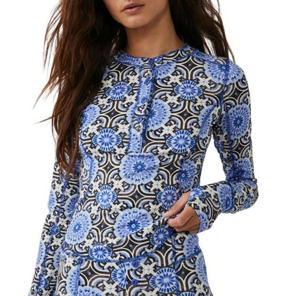 New Free People Fireside Long Sleeve Base Layer Blue Top Size M - Picture 1 of 15